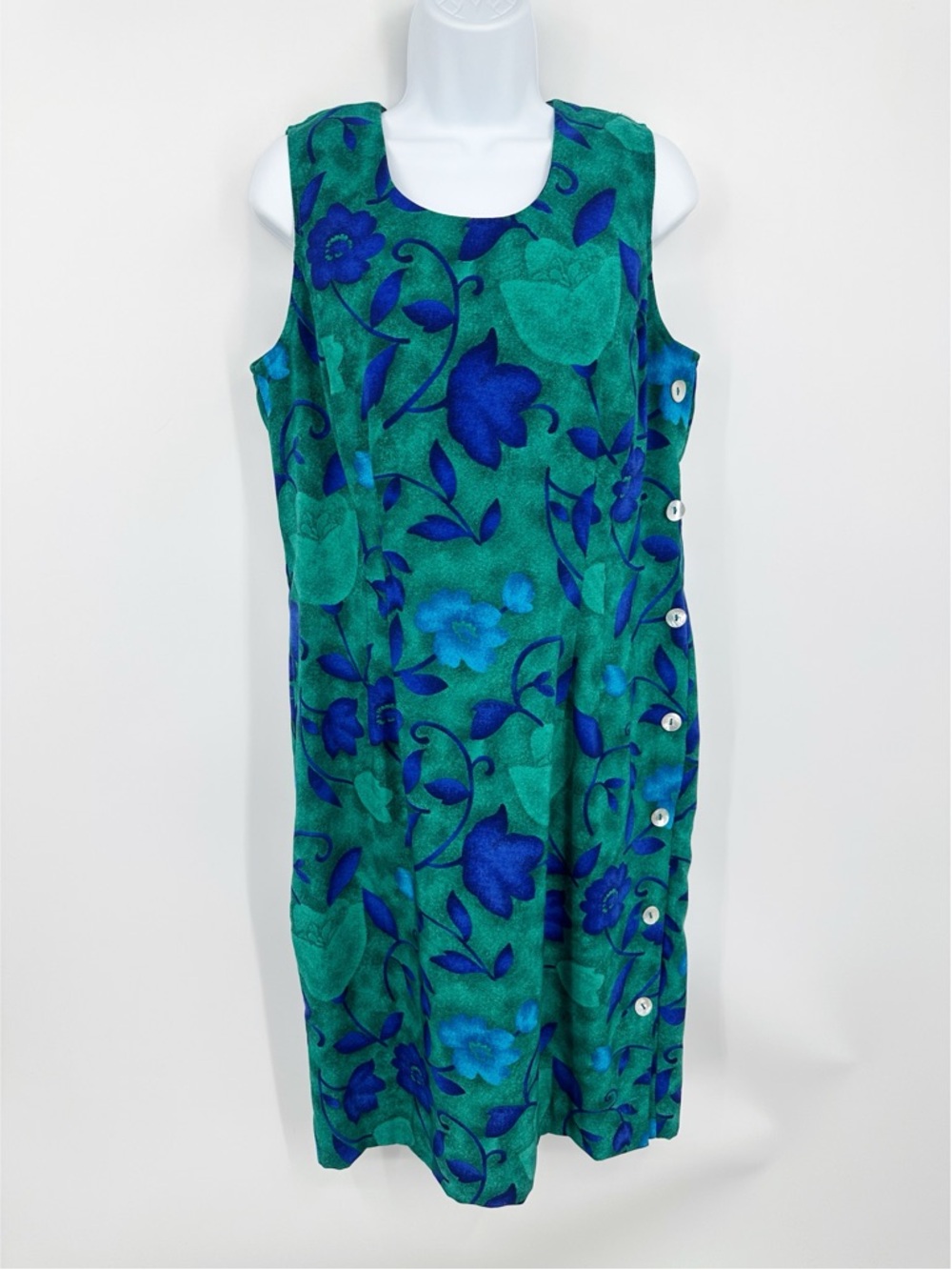 Vintage Y2K Floral Blue Midi Dress Size 12 Petite Whimsical Fairycore Boho